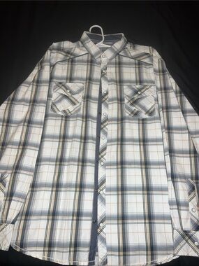 Men's Buckle Plaid Button-Down Shirt - White & Grey